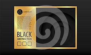 Gold and Black Neomorphism background. Vector dark circles in neomorph style and golden background for text design