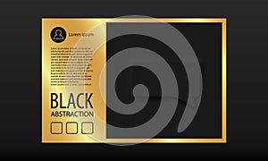 Gold and Black Neomorphism banner template with rectangular message bubble. Vector dark message frame in convex neomorph