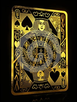 Gold and black queen of hearts playing card