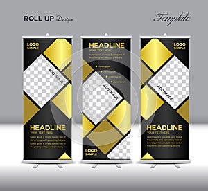 Gold and black Roll Up Banner template vector illustration