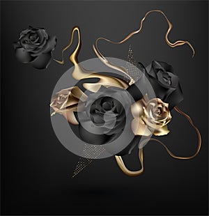 Gold and black roses and branches.
