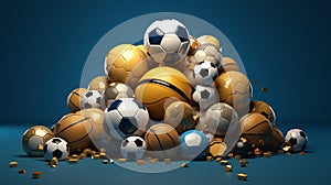 Gold-Black Soccer ball with Particles. 3D illustration. 3D high quality rendering. Generative AI