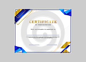 Gold and blue certificate achievement template design