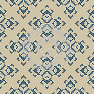 Gold and blue geometric floral seamless pattern. Vector abstract ornament