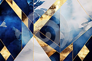 Gold and blue marbling abstract geometric shapes background