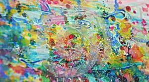 Gold blue pink waxy muddy spots, pastel vivid watercolor paint, colorful hues