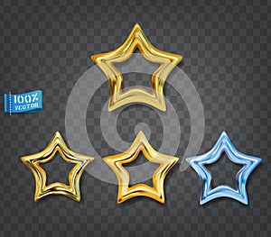 Gold and blue  stars isolated on gray background. Vector set. Elements for decorative decoration of festive layouts. Premium gold