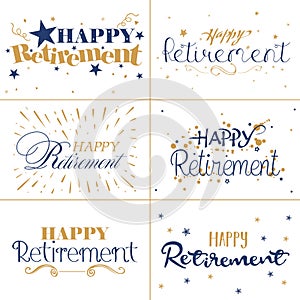 Gold and blue typography design of Happy Retirement text