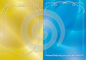 Gold and blue vector backgrounds with white frames and gradient