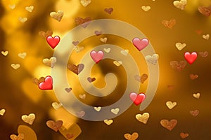 Gold blurred background with heart and love symbol text valentine greetings card template banner