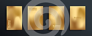 Gold blurred backgrounds set with modern abstract blurred golden colored gradient patterns.