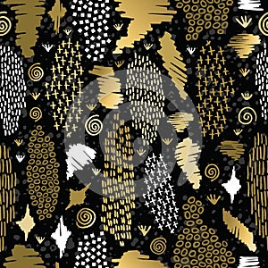 Gold boho seamless pattern retro tribal background