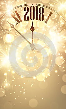 Gold bokeh 2019 New Year background with clock.