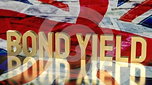 The gold bond yields on union jack flag background for business concept 3d rendering