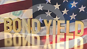 The gold bond yields on united states of america flag background for business concept 3d rendering