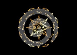 Gold Book Of Shadows Wheel Of The Year Modern Paganism Wicca. Wiccan calendar and holidays. Golden Compass photo