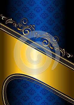 Gold border on a blue patterned background