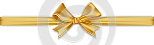 Gold bow and horizontal ribbon on whtie background. Vector illustration for happy events