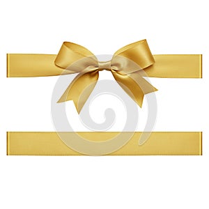 Gold bow made of satin ribbon