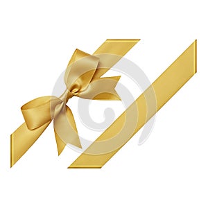 Gold bow made of satin ribbon