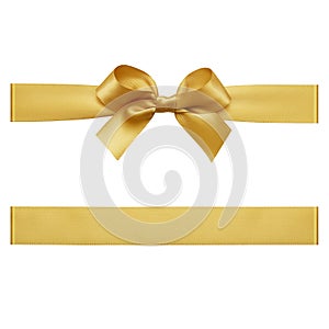 Gold bow made of satin ribbon