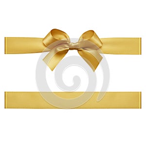 Gold bow made of satin ribbon photo