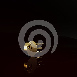 Gold Bowling ball icon isolated on brown background. Sport equipment. Minimalism concept. 3d illustration 3D render