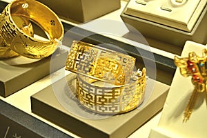 Gold bracelet window display
