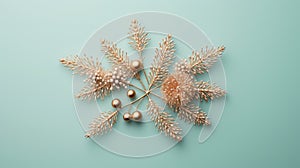 Gold Branch Christmas Tree Topper Decoration On Turquoise Background photo