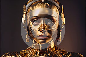 Gold brass looking humanoid robot cyborg