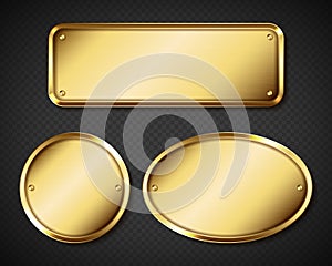Gold or brass plates, golden name plaques mockup photo