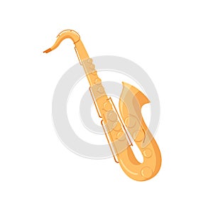 Gold brass saxophone. Sax, woodwind jazz music instrument. Colored flat vector illustration isolated on white background