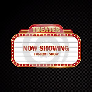 Gold brightly theater glowing retro cinema neon sign