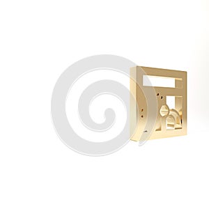 Gold Broken window icon isolated on white background. Damaged window. Beaten windowpane concept. Vandalism. 3d