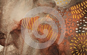 Gold and bronze grunge wall. Abstract painting blots background. Alcohol ink colors. Marble rust texture