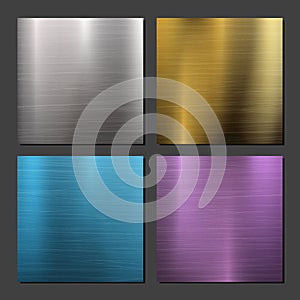Gold, Bronze, Silver, Steel Metal Abstract Technology Background Set. Polished, Brushed Texture. Vector illustration.