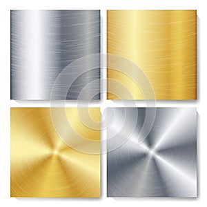 Gold, Bronze, Silver, Steel Metal Abstract Technology Background Set. Polished, Brushed Texture. Vector illustration.