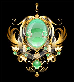 Gold brooch with chrysoprase gems