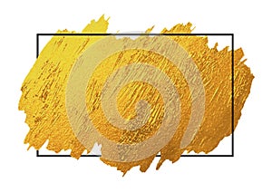 Gold brush stoke texture on white background with line frame photo