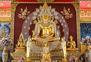 Gold Buddha statue, buddhism religion