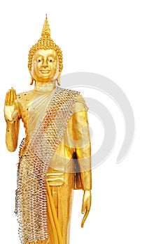 Gold Buddha statue isolated left side