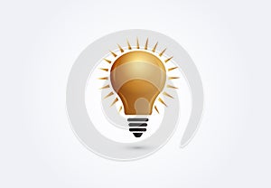 Bulb light logo. Gold creative idea symbol vector photo