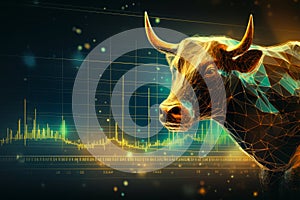 gold bull on chart background for business concept. Graph Stock Trading, crypto currency