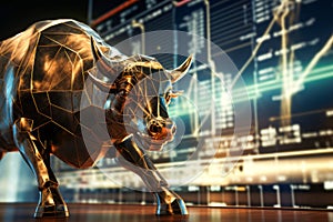 gold bull on chart background for business concept. Graph Stock Trading, crypto currency