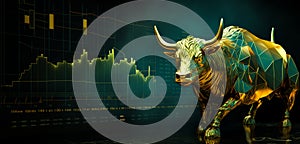 gold bull on chart background for business concept. Graph Stock Trading, crypto currency