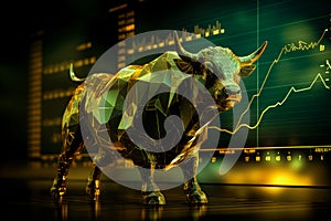 gold bull on chart background for business concept. Graph Stock Trading, crypto currency