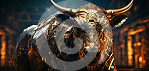 gold bull on chart background for business concept. Graph Stock Trading, crypto currency