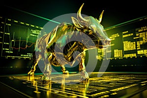 gold bull on chart background for business concept. Graph Stock Trading, crypto currency