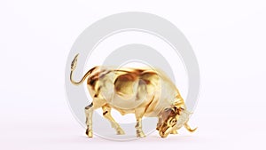 Gold Bull Financial Money Market Bullish Golden Luxury Art Decorative Wealth Elite White Background