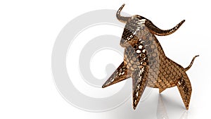 Gold bull on white background for business content 3d rendering